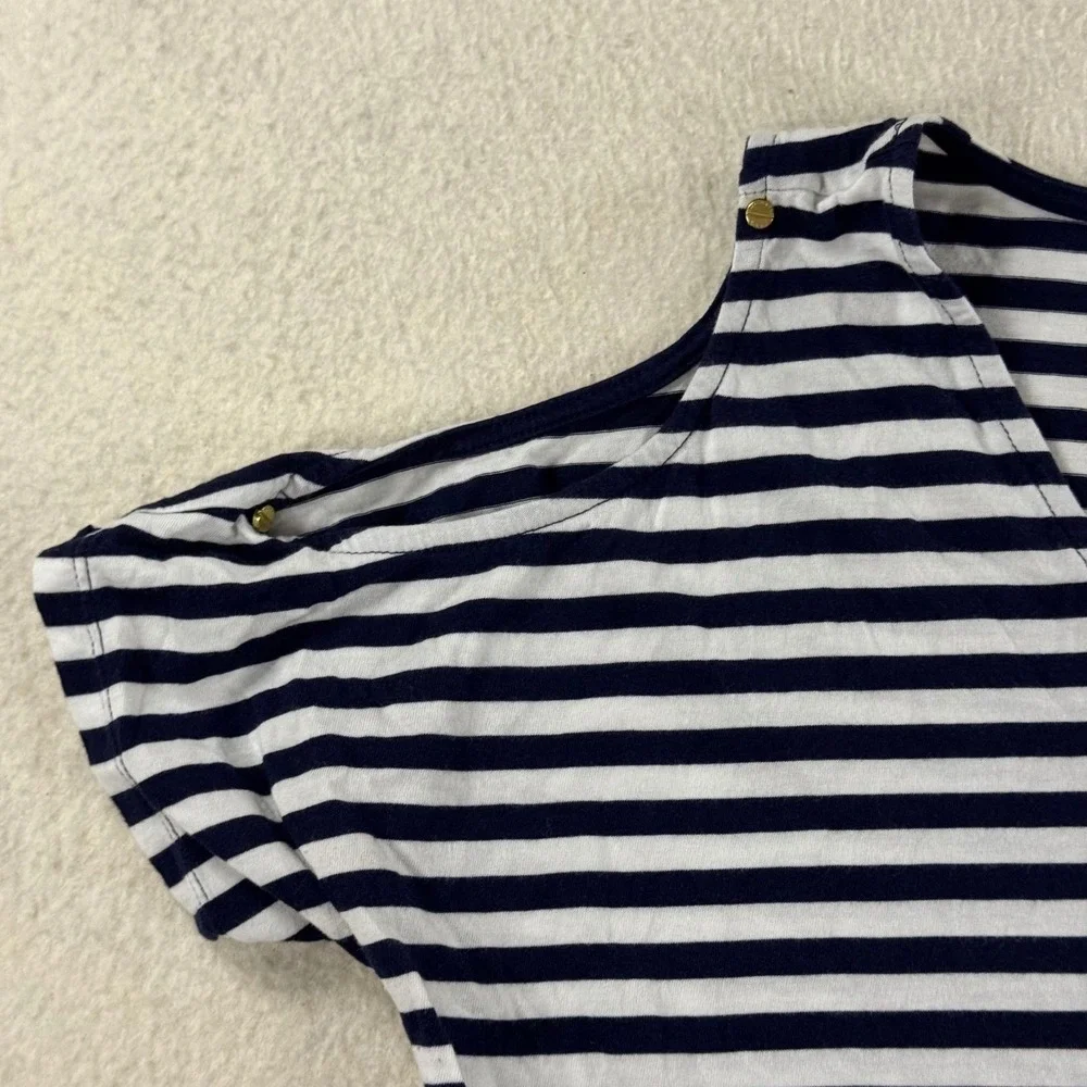 Michael Kors Cold Shoulder Top Womens Small Navy White Striped V-Neck Excellent